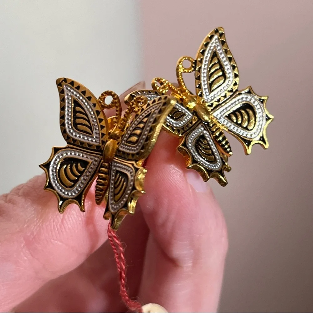 Art deco Gold Plated Spanish Damascene Butterfly vintage Necklace Earring set